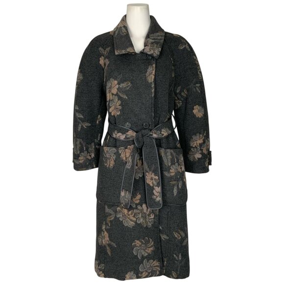 Rebecca Taylor Jacquard Coat 0 Grey Combo Floral Wool Blend Belted Quiet Luxury - Picture 2 of 15